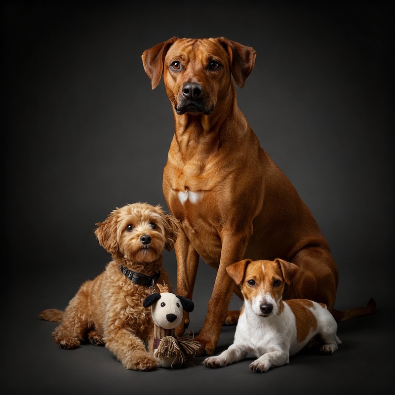 trio barboncino bassotto e rhodesian